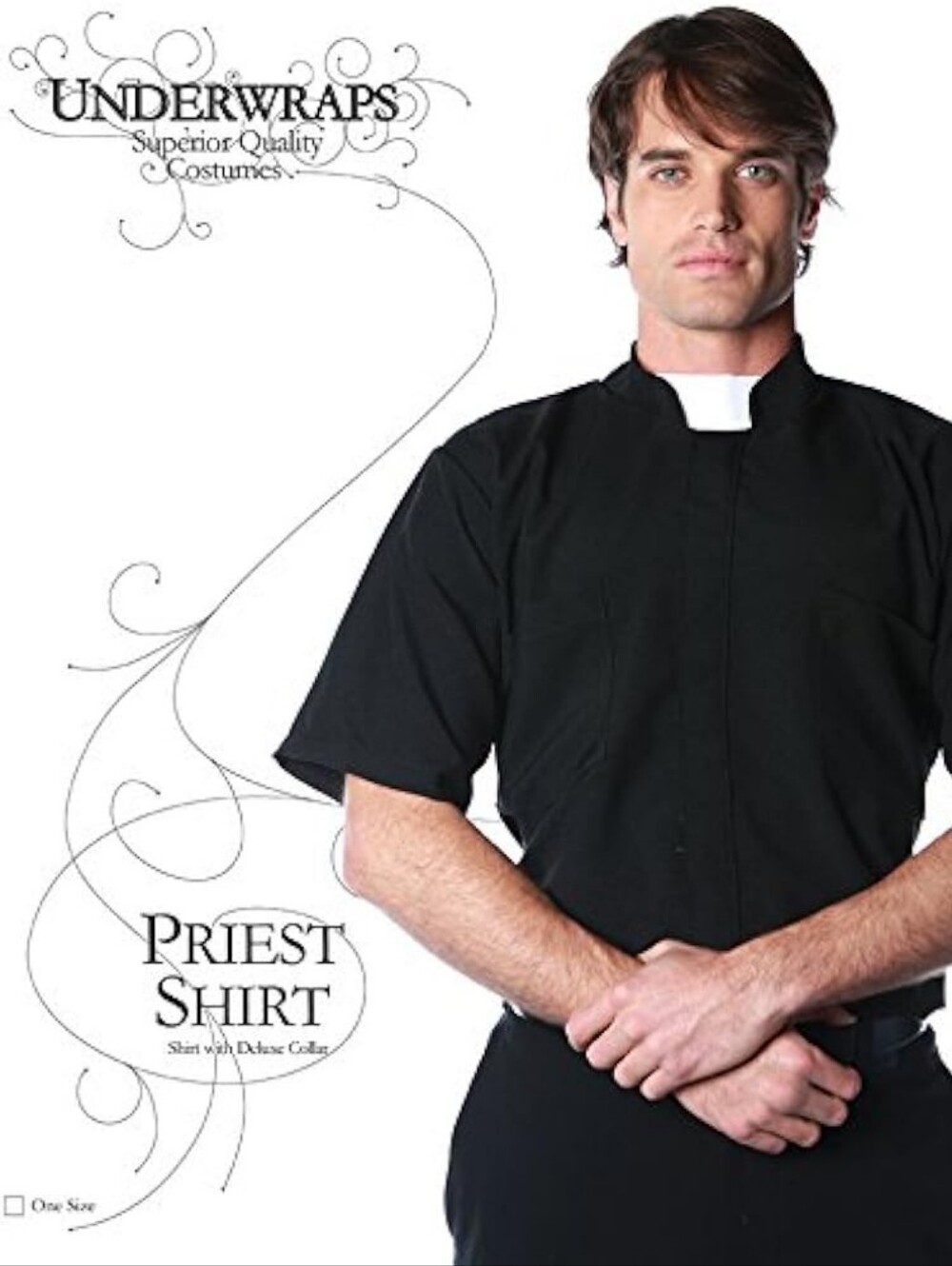 Men's Black Priest Shirt with Deluxe Collar Costume